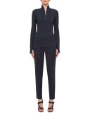 Stand-Collar Zip-Front Pullover, Navy