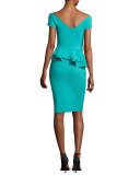 Lady Cap-Sleeve Peplum Cocktail Dress, Blue