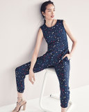 Boulder-Print Peplum Top, Navy