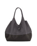 Large Woven Cervo Hobo Sling Bag, Dark Gray/Black