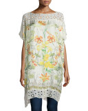 Floral-Print Long Poncho Tunic