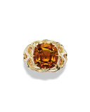 Venetian Quatrefoil Ring with Madeira Citrine and Diamonds in Gold