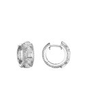 18K White Gold Round & Square Diamond Huggie Earrings