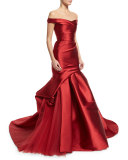 Off-the-Shoulder Ruched Mikado Gown