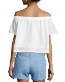 Flavia Eyelet Lace Off-the-Shoulder Short-Sleeve Top