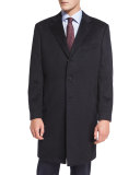 Cashmere Three-Button Long Coat, Black