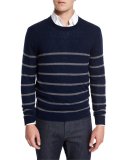 Cashmere-Cotton Striped Crewneck Sweater