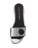 Buttoni Crocodile-Embossed Slide Sandal, Pewter/Black