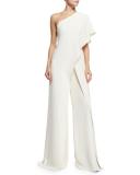 One-Shoulder Silk Crepe Jumpsuit, Ivory