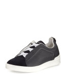 Couture Triple-Stitch Leather & Suede Low-Top Sneaker, Navy
