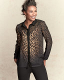 Mason Long-Sleeve Ombre Leopard-Print Blouse w/ Lace Yoke