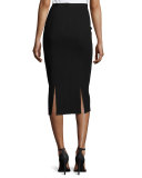 Wool-Blend Pencil Midi Skirt, Black