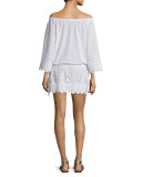 Gabriela Geometric-Embroidered Off-The-Shoulder Dress, Pure White