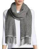 Tonal Basketweave Wool-Blend Scarf, Ash