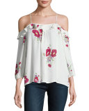 Birtha Floral-Print Cold-Shoulder Top, White
