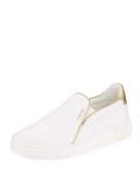 Men's Metallic-Piped Leather Slip-On Sneaker, White