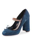 Denim Ankle-Wrap Mary Jane 85mm Pump, Bleu