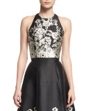 Joeele Sleeveless Floral T-Back Crop Top 