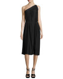 Rania One-Shoulder Belted Midi Dress, Black
