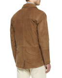 Suede Button-Front Shirt Jacket, Stone