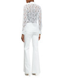 Button-Front Macrame Blouse, White
