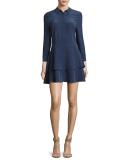 Natalia Tiered Silk Shirtdress, Peacoat