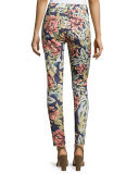 Hibiscus Palm-Print Skinny Ankle Jeans, Blue/Multi
