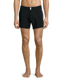 Midnight Tuxedo-Stripe Swim Trunks, Black