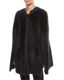 Shearling Fur Shorty Cape, Dark Gray