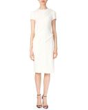 Short-Sleeve Fringe-Trim Sheath Dress, Natural White