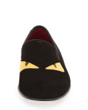 Monster Eyes Suede Evening Slipper, Black