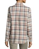 Sabira Long-Sleeve Madras Plaid Blouse, Femme Pink Multi