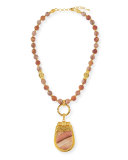 Beaded Sunstone & Druzy Pendant Necklace