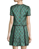 Patchwork Check Jacquard Dress, Deep Green
