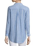 Charli Striped Long-Sleeve Shirt, Bluebell/White Stripe