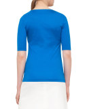 Stretch-Cotton Square-Neck Top, Azure