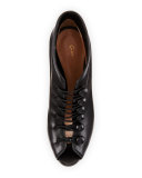 Leather Open-Toe 105mm Bootie, Black
