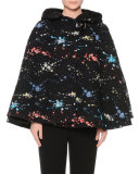 Hooded Confetti Boucle Cape, Black