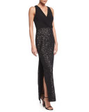 Sleeveless Combo Sequined Column Gown 