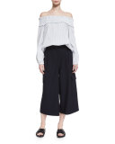 Owen Cropped Twill Wide-Leg Pants, Navy