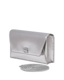 Anouk Leather Envelope Clutch Bag, Silver Metallic