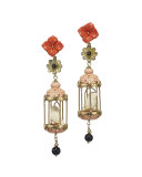 Aviary Carved Bone Drop Earrings, Coral/Pink