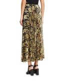 Pleated Metallic-Embroidered Maxi Skirt, Gold