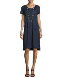 Short-Sleeve Round-Neck Pocket Dress, Petite 