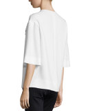 Beaded-Sunburst Half-Sleeve Blouse, Off White