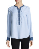 Chambray Colorblock Half-Placket Shirt