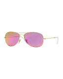 Aviator Sunglasses with Pink Mirror Lens, Golden