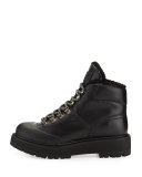 Shearling-Trim Leather Hiking Boot, Black (Nero)