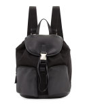 Leather Backpack with Nylon Trim, Black