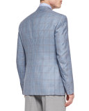Check Jacket with Contrast Deco, Blue/Tan